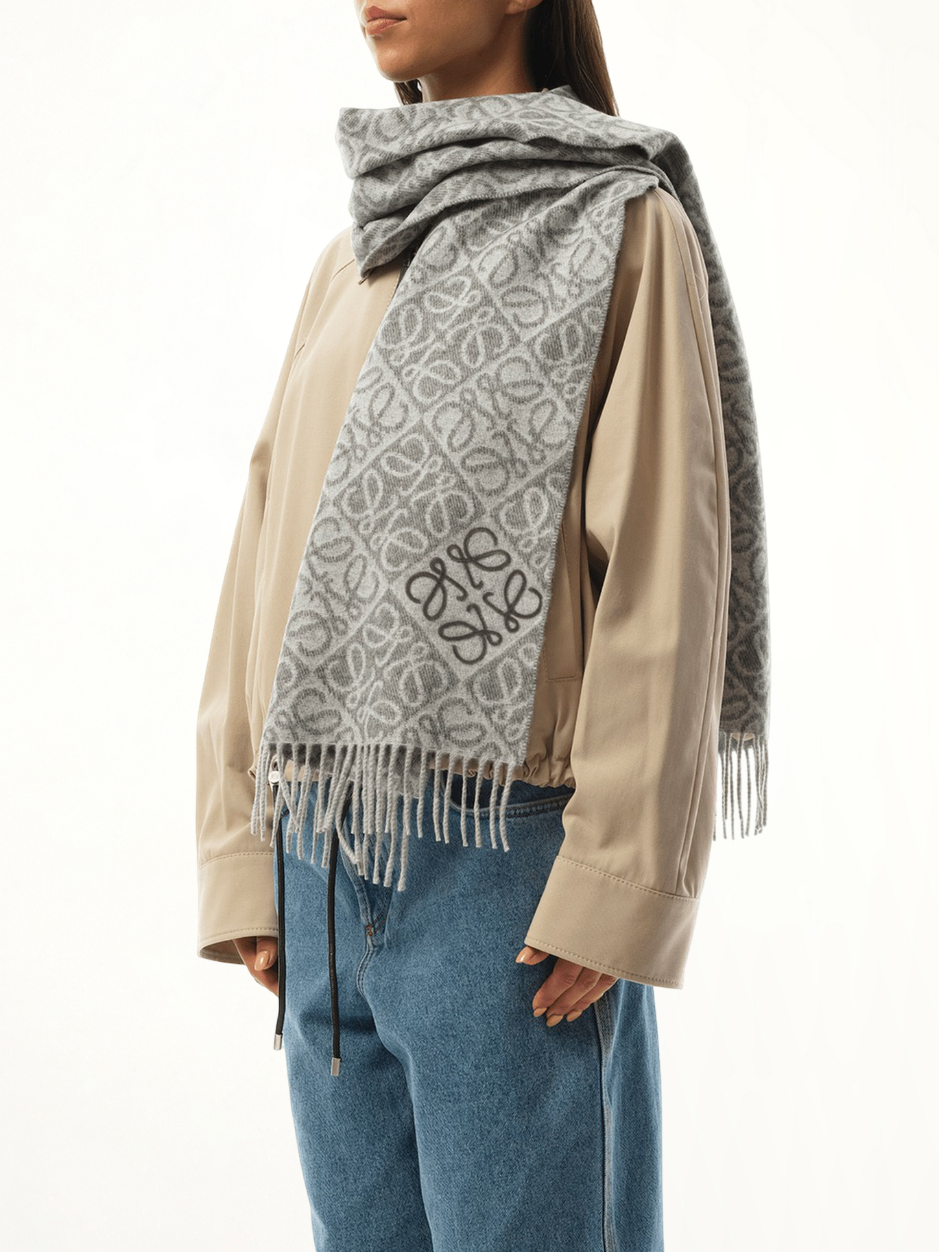 Anagram Wool Cashmere Scarf in Grey