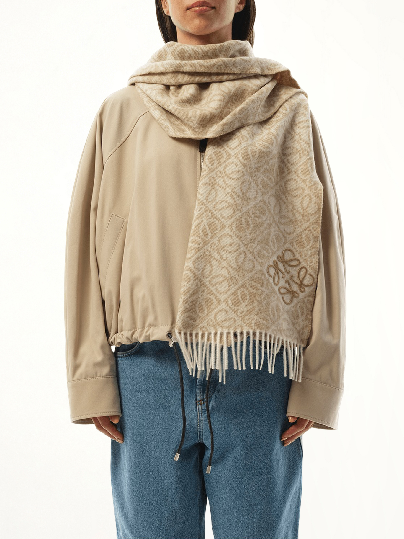 Anagram Wool Cashmere Scarf in Beige