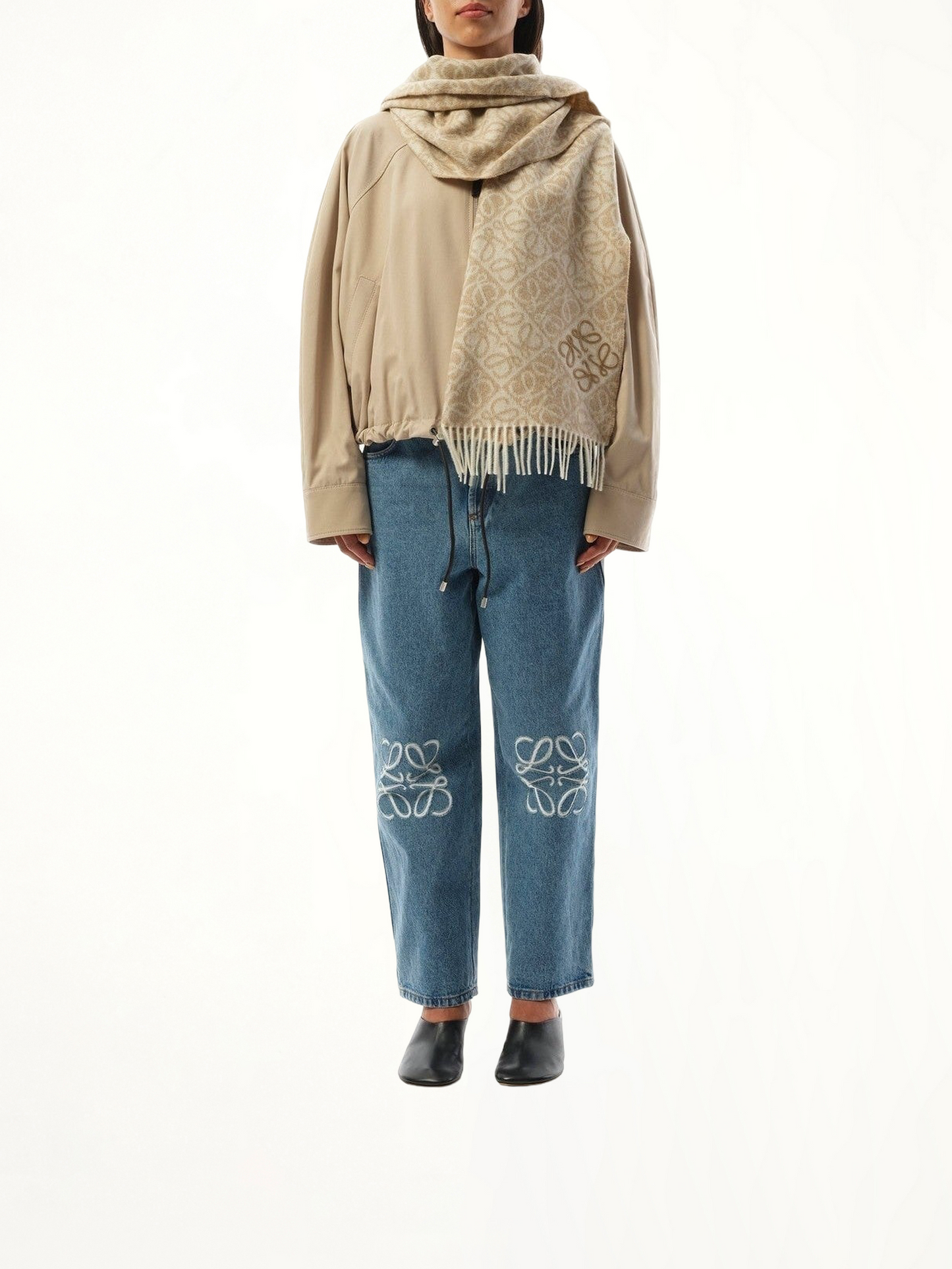 Anagram Wool Cashmere Scarf in Beige