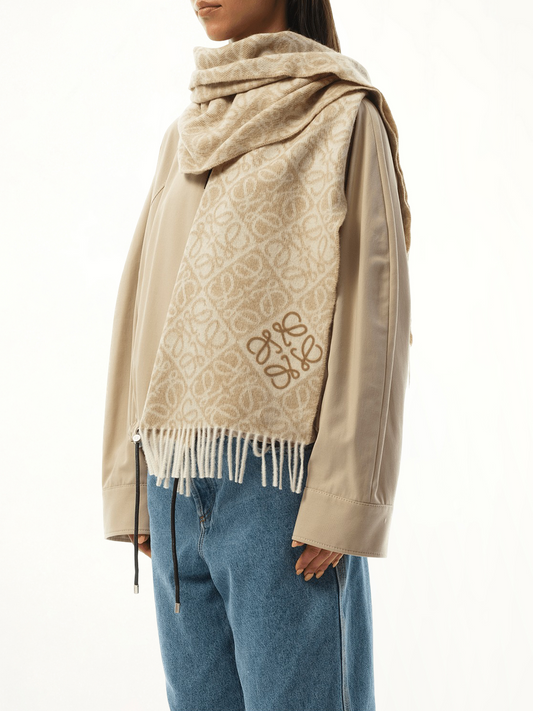 Anagram Wool Cashmere Scarf in Beige
