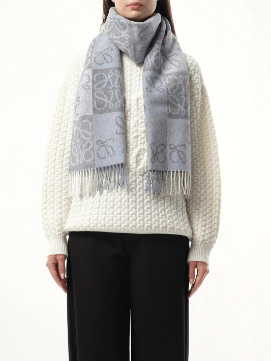 Anagram Wool Cashmere Scarf in Blue/White