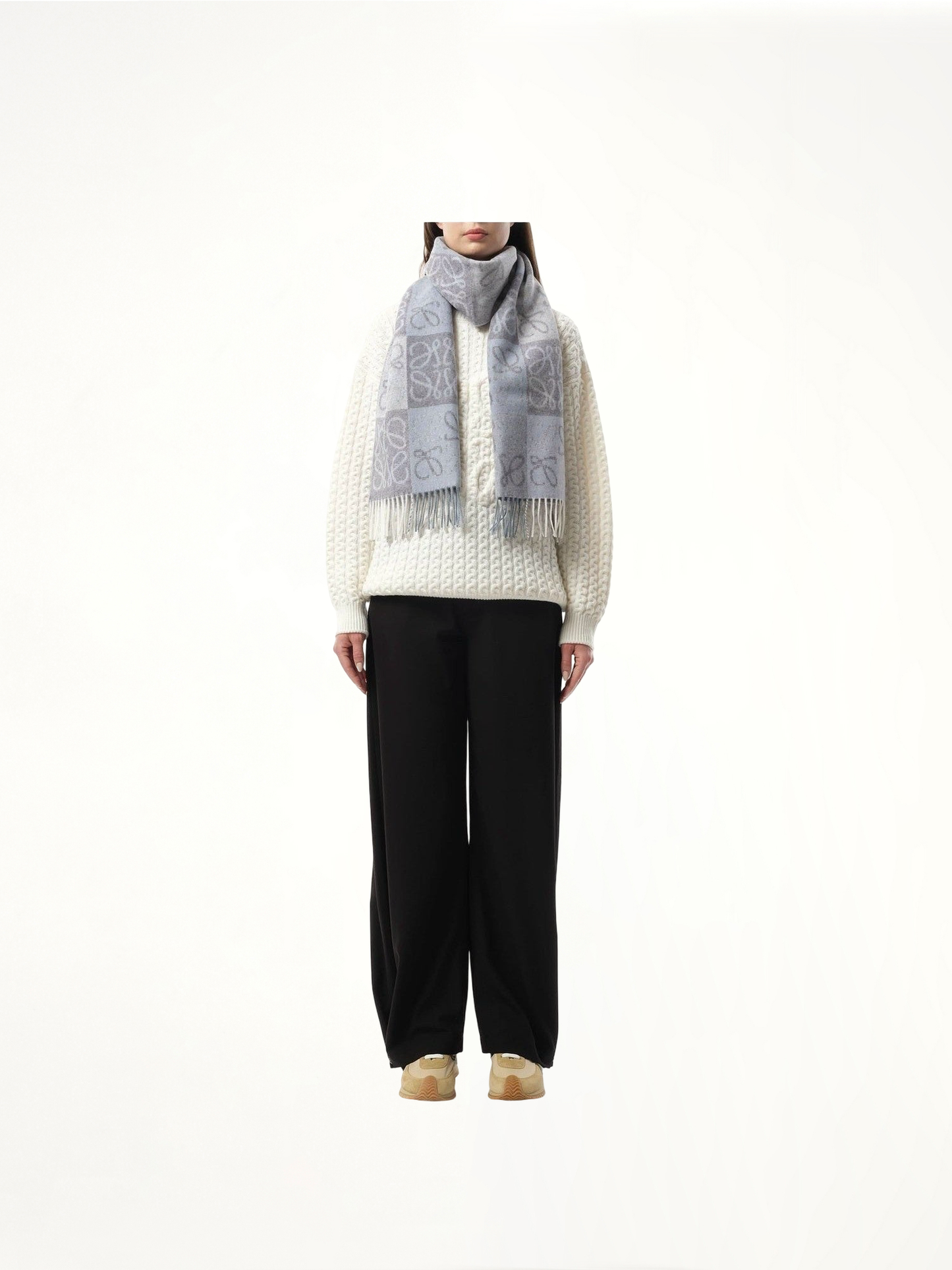 Anagram Wool Cashmere Scarf in Blue/White