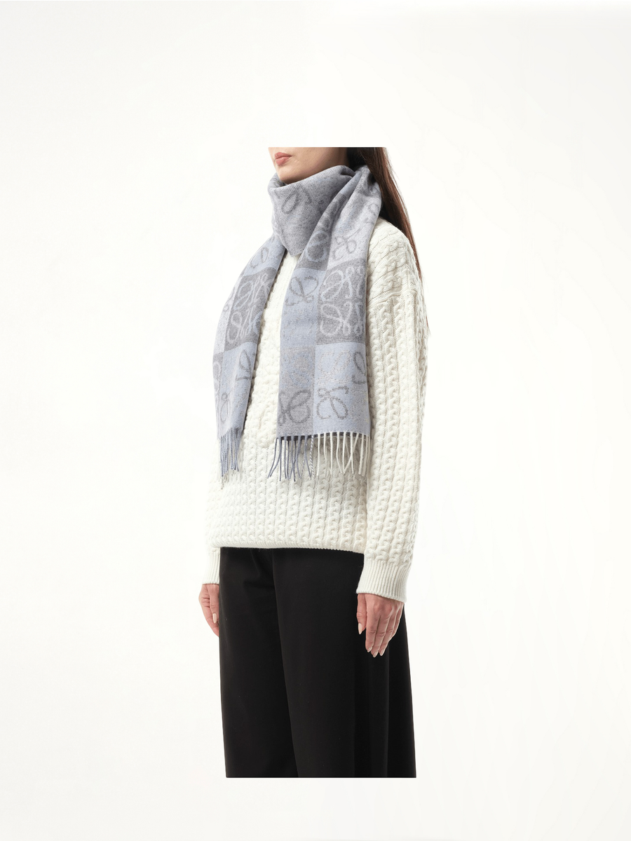 Anagram Wool Cashmere Scarf in Blue/White