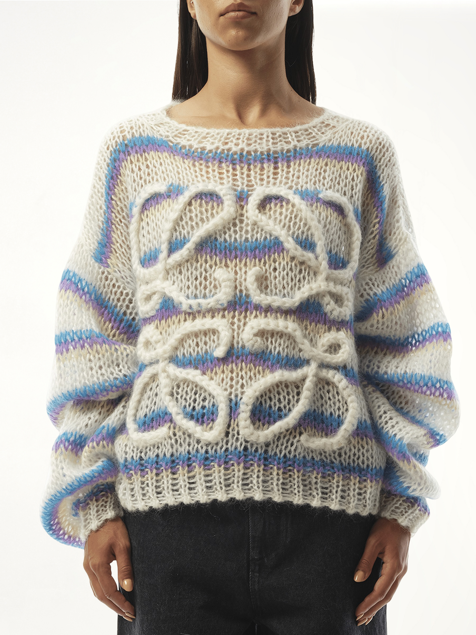 Relaxed Fit Anagram Sweater in White/Multicolour