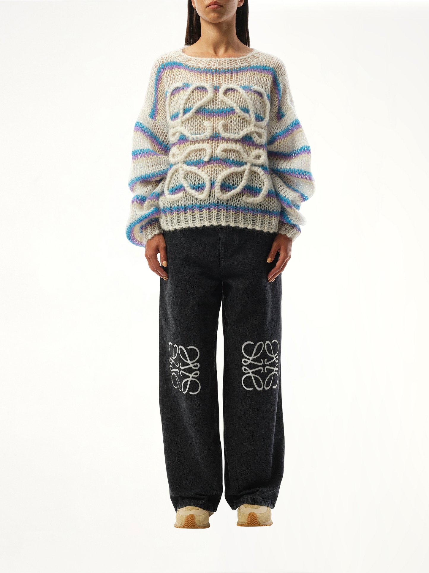 Relaxed Fit Anagram Sweater in White/Multicolour