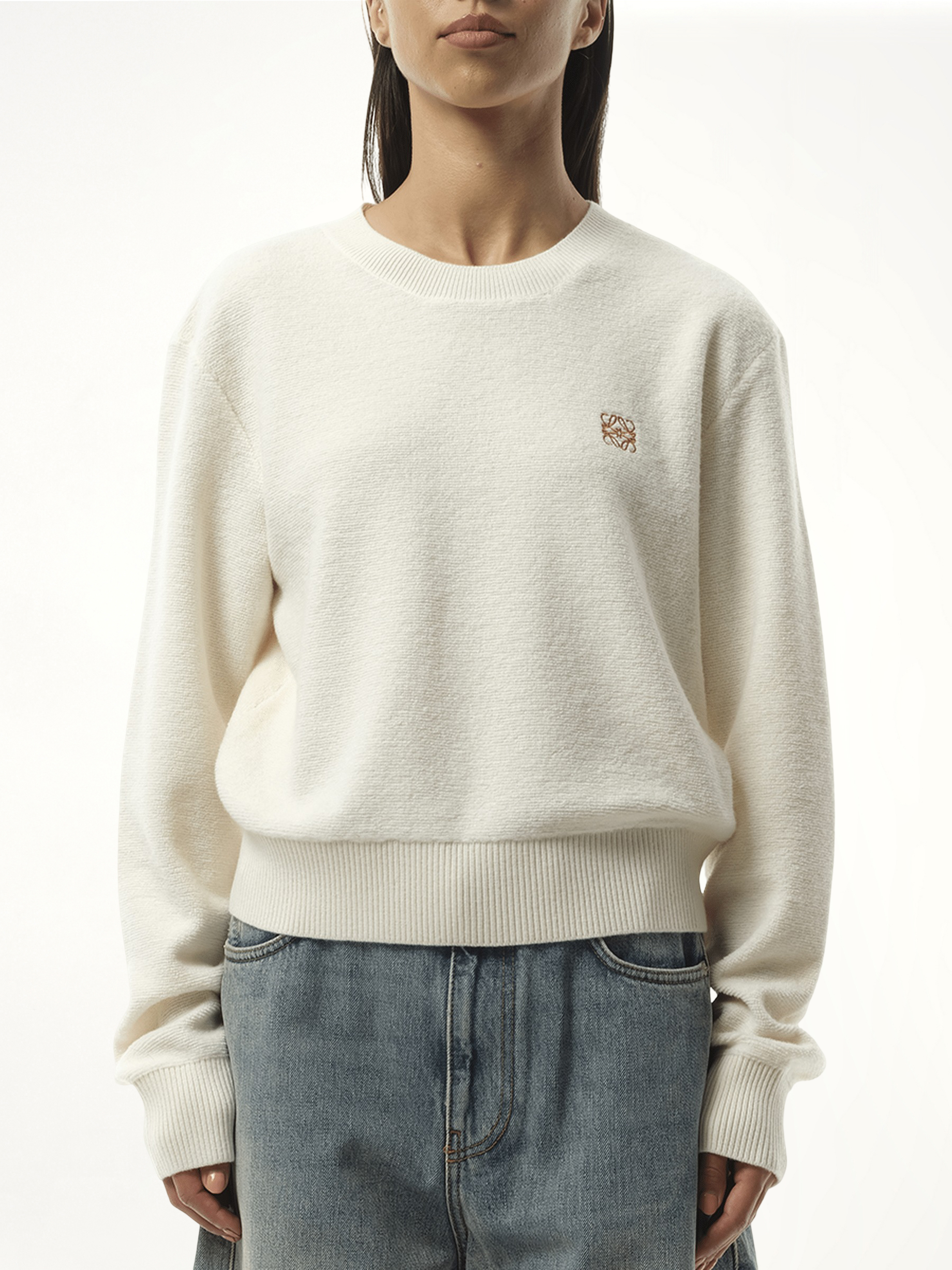 Merino Wool Anagram Sweater in Ecru