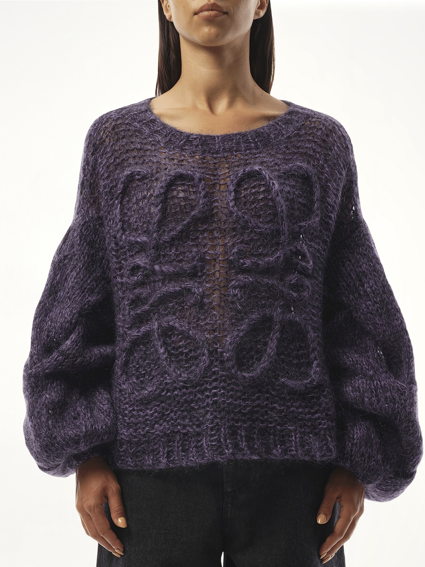 Relaxed Fit Anagram Sweater in Black/Purple
