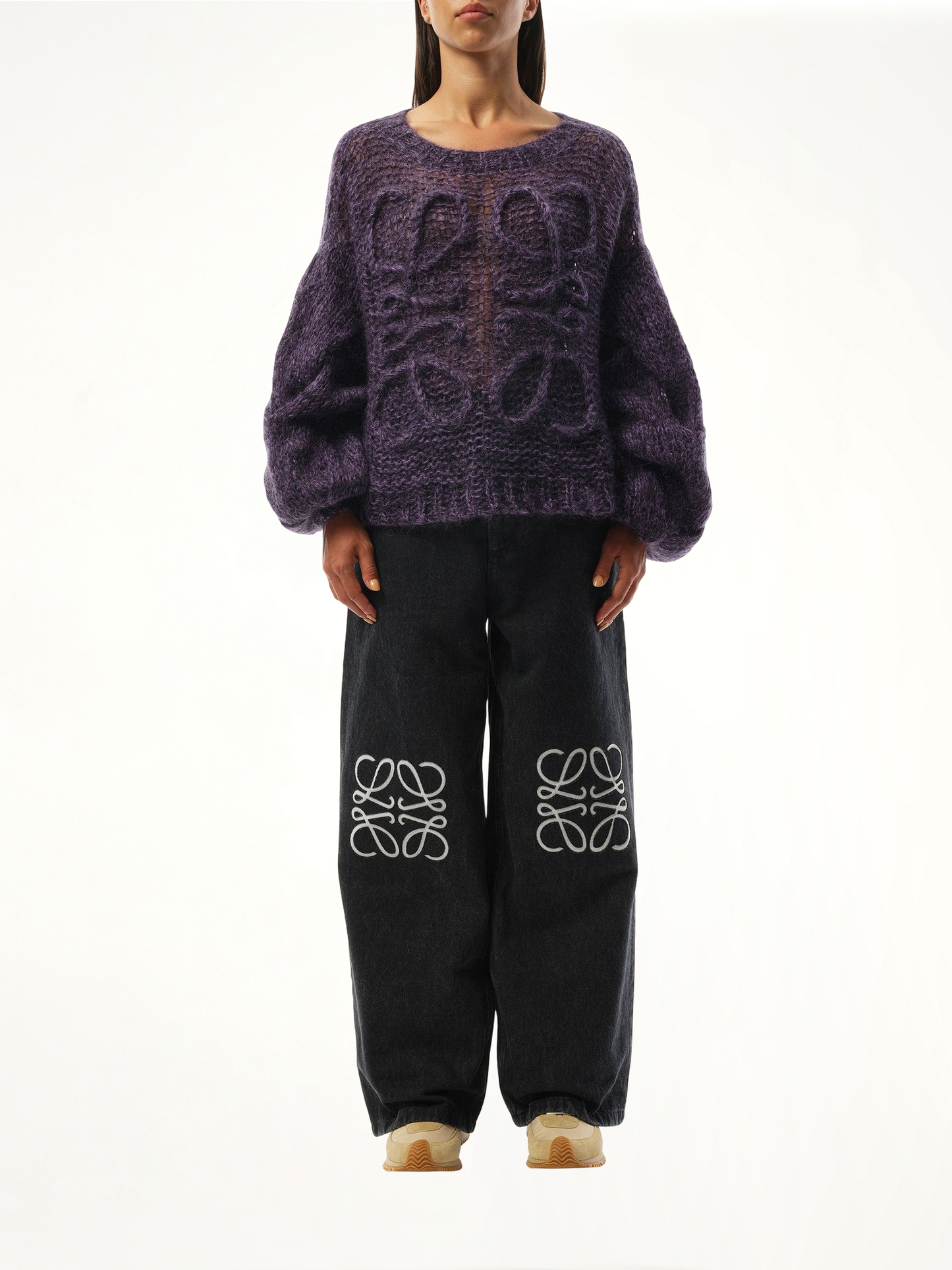 Relaxed Fit Anagram Sweater in Black/Purple
