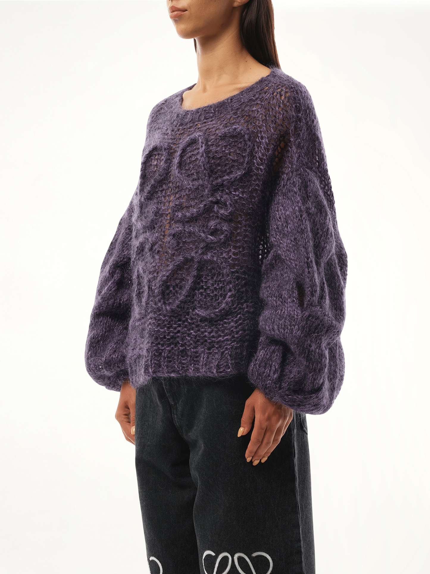 Relaxed Fit Anagram Sweater in Black/Purple