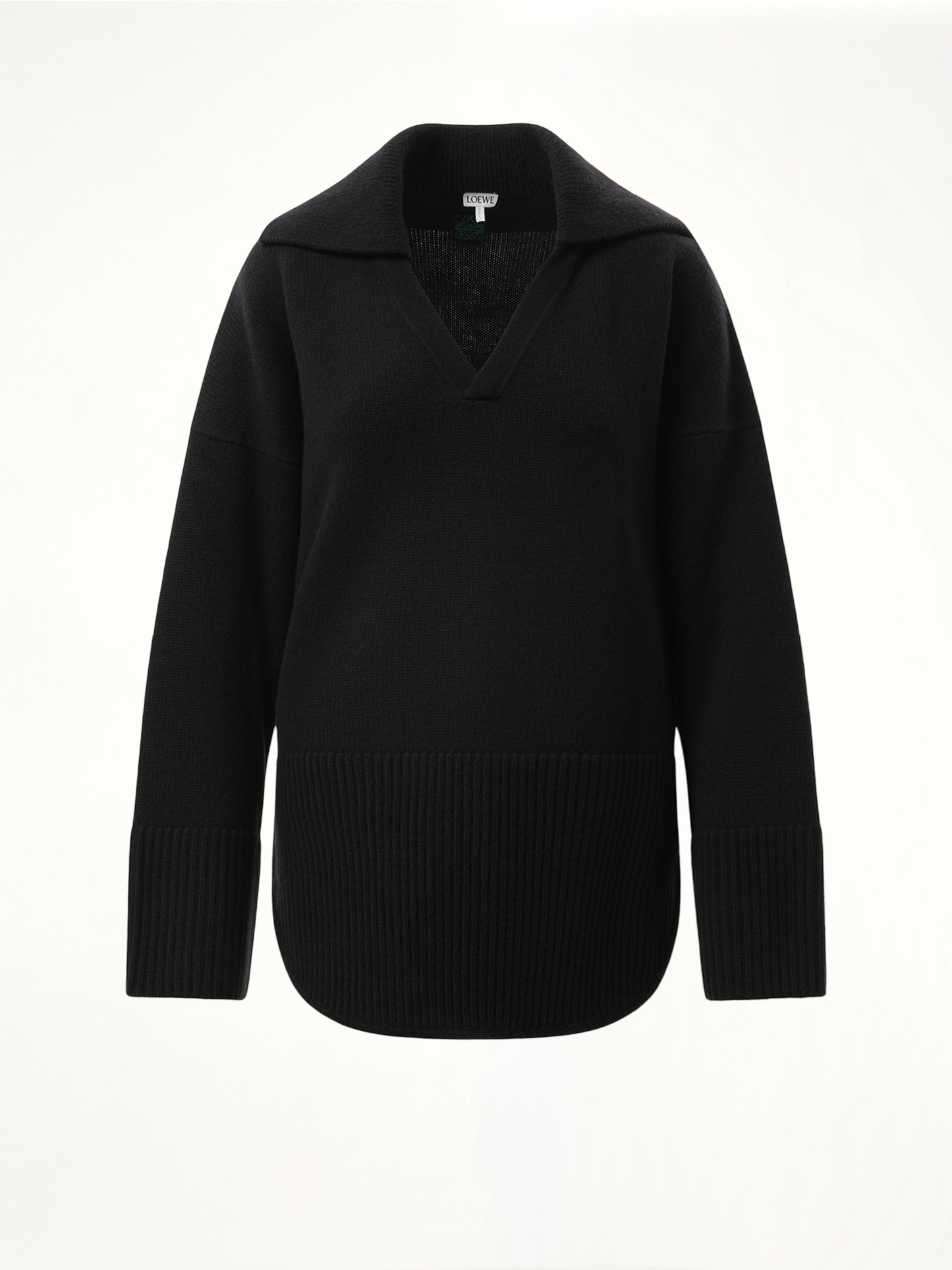 V-Neck Polo Sweater in Black