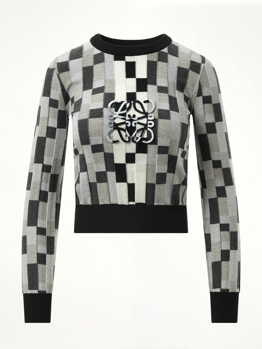 Intarsia Anagram Sweater in Grey/Light Grey