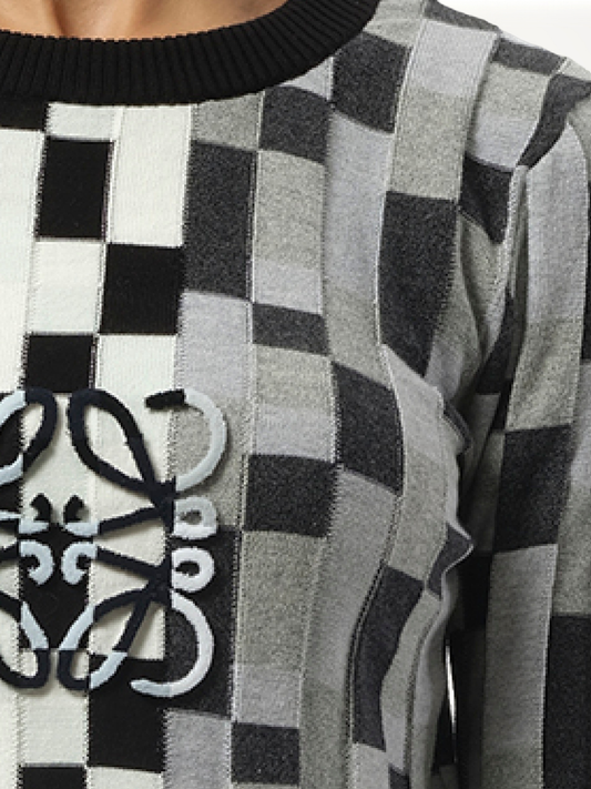 Intarsia Anagram Sweater in Grey/Light Grey