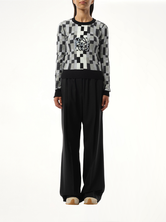 Intarsia Anagram Sweater in Grey/Light Grey