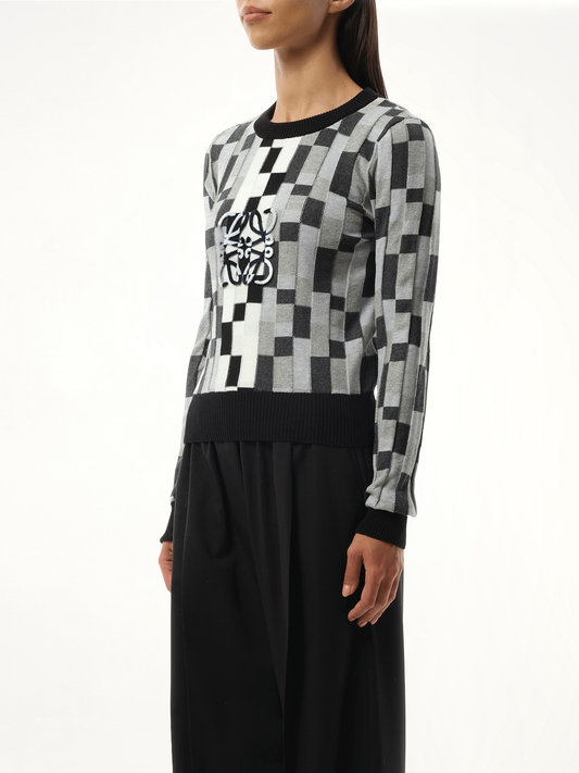 Intarsia Anagram Sweater in Grey/Light Grey