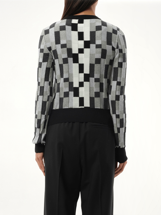 Intarsia Anagram Sweater in Grey/Light Grey