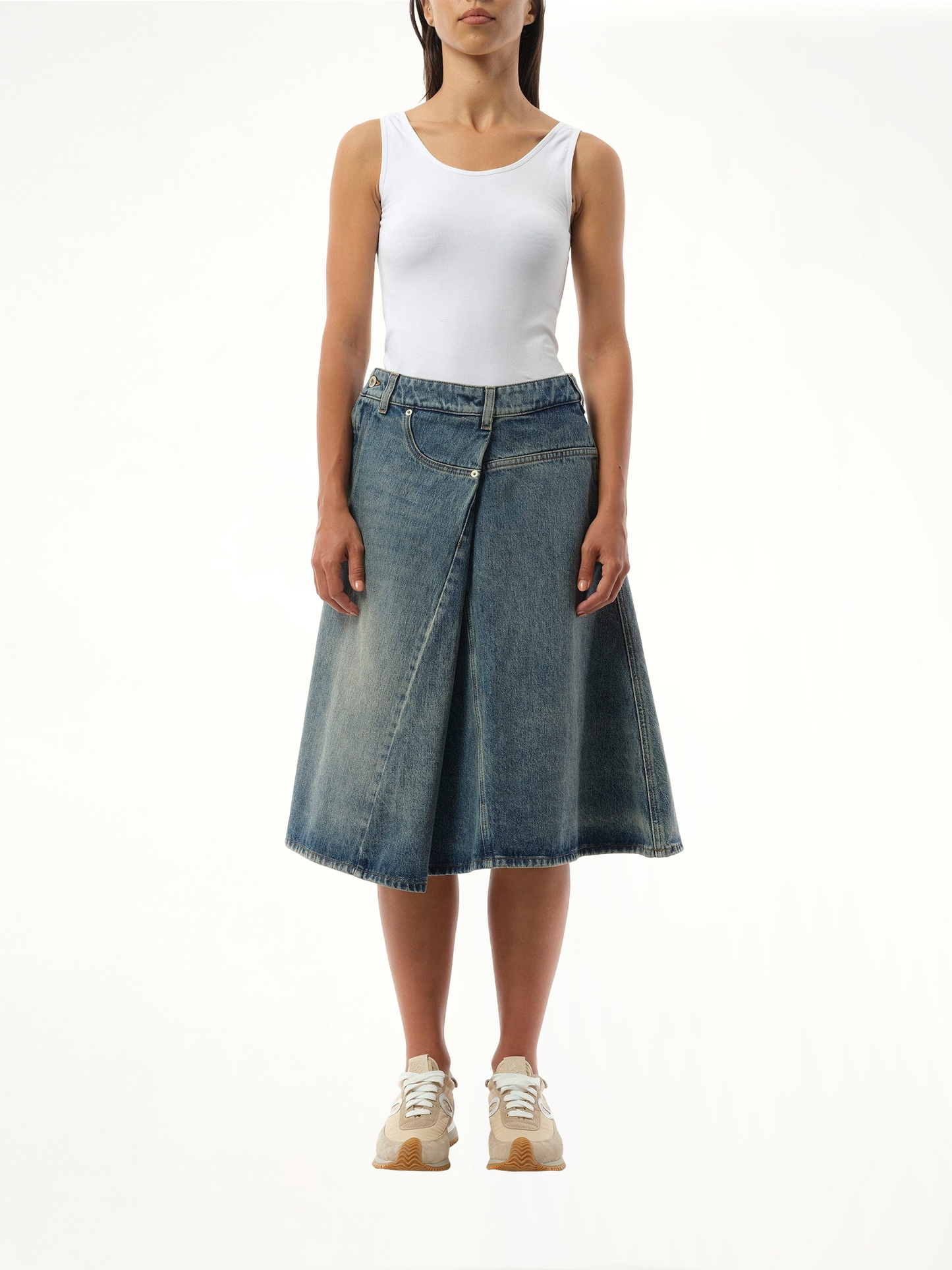 Deconstructed Skirt in Washed Denim