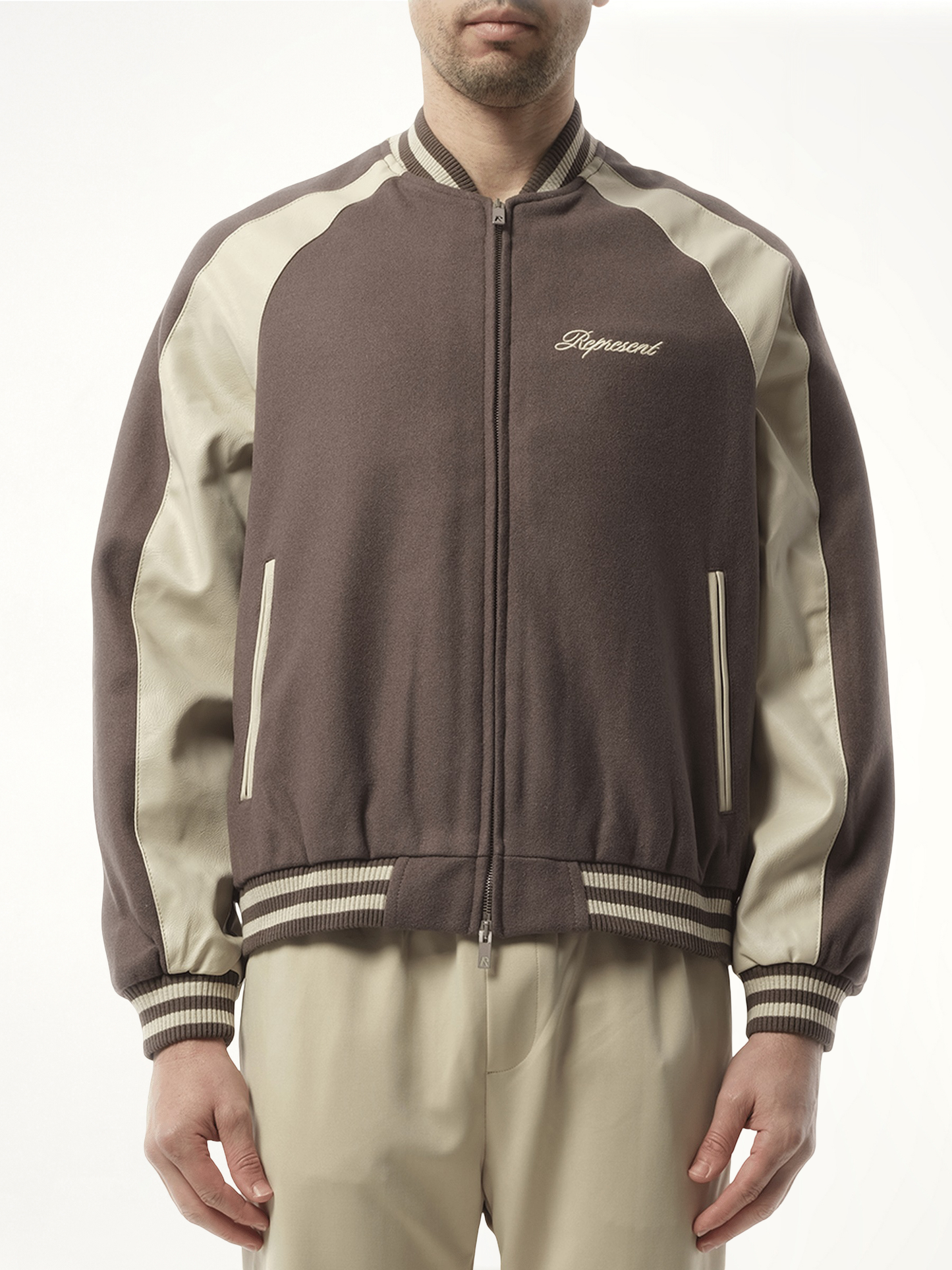 Raglan Varsity Jacket in Stone