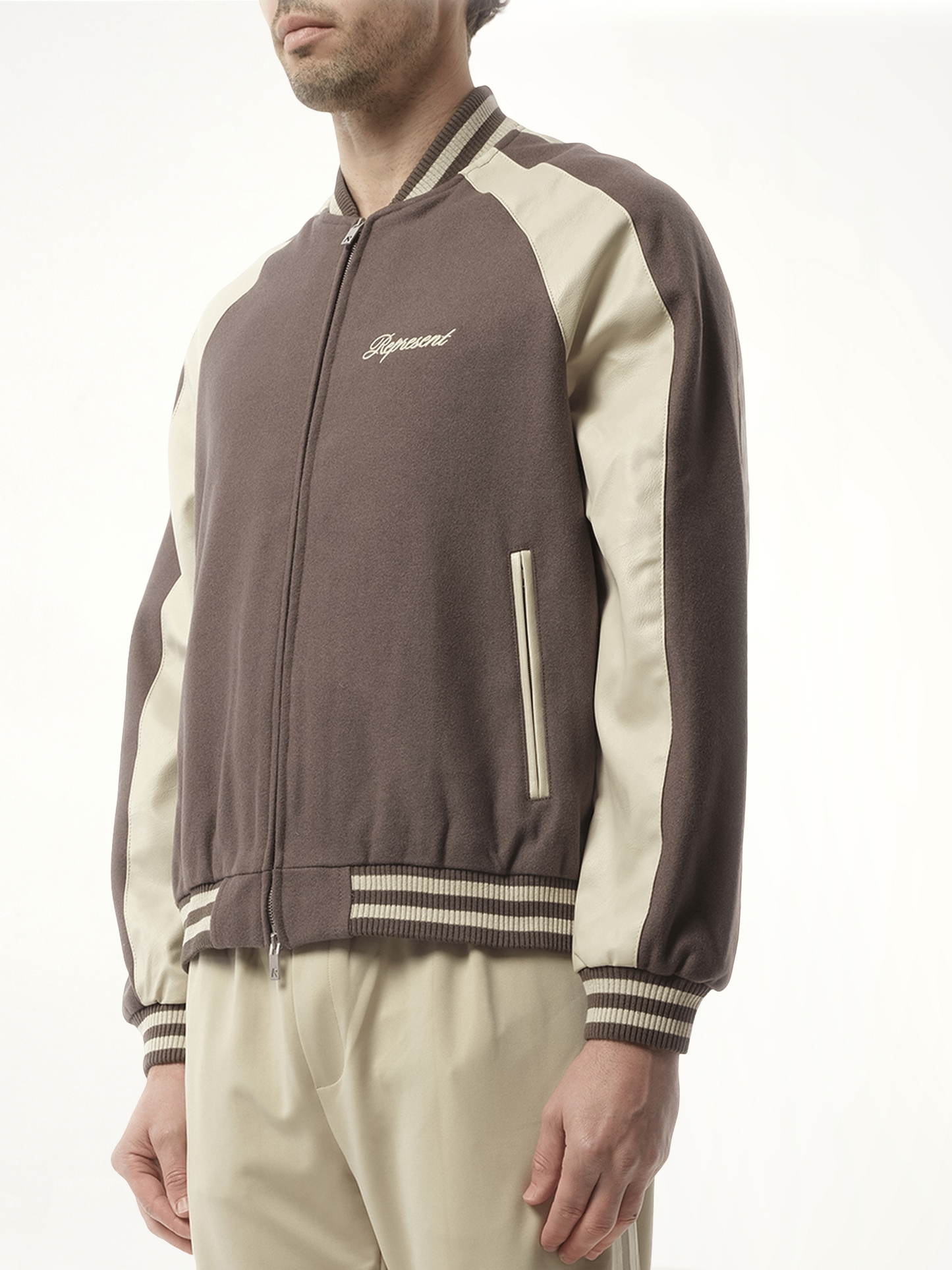 Raglan Varsity Jacket in Stone