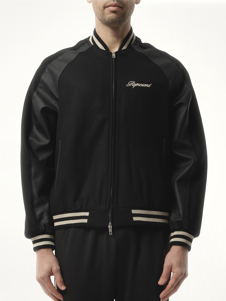 Raglan Varsity Jacket in Black