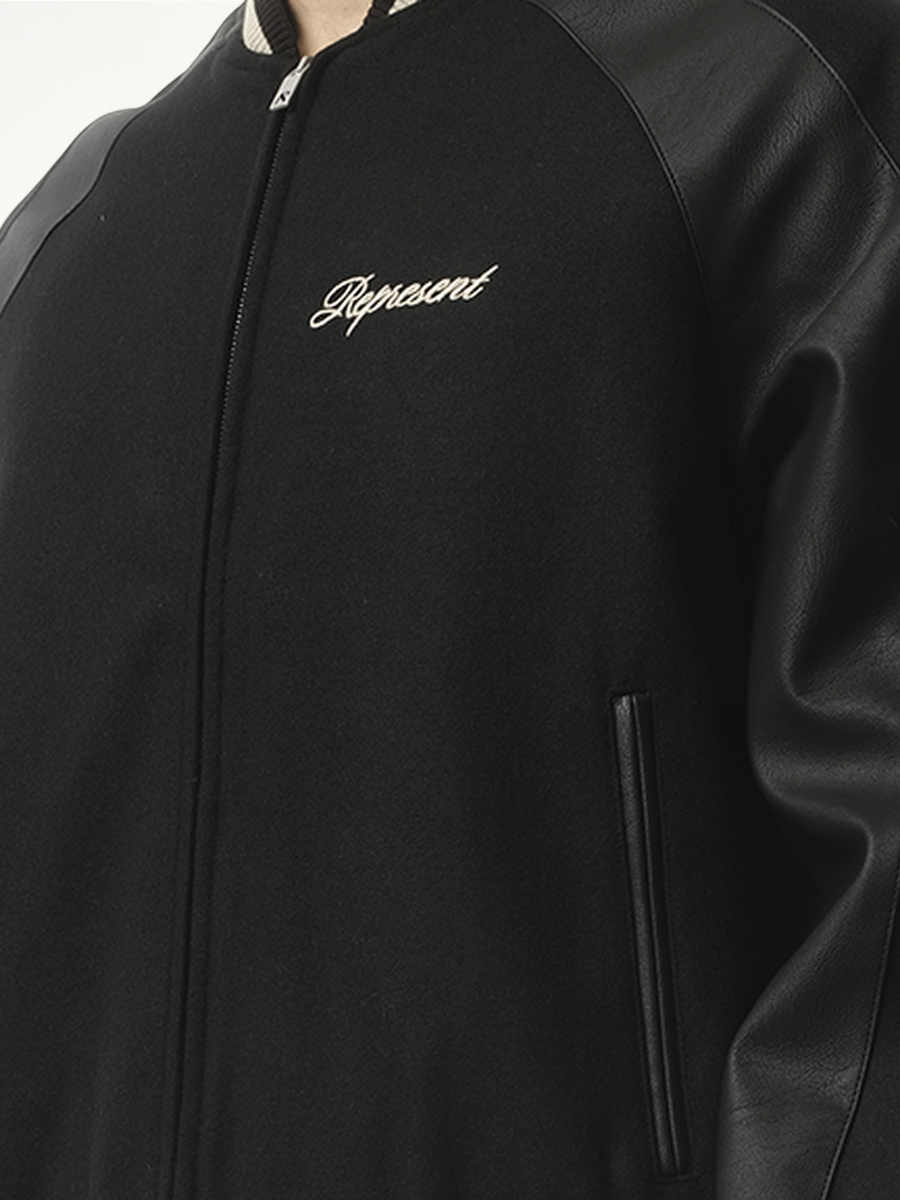 Raglan Varsity Jacket in Black