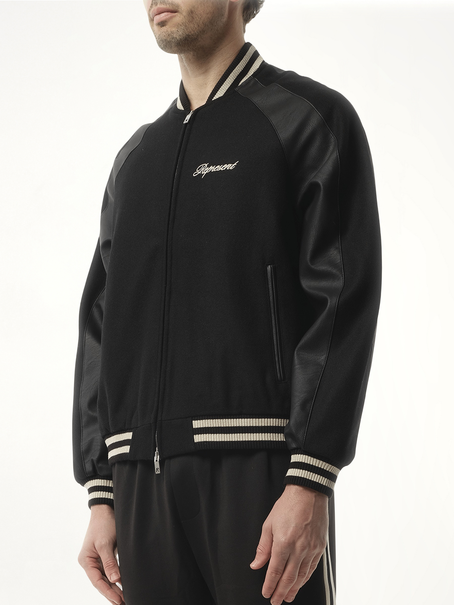 Raglan Varsity Jacket in Black