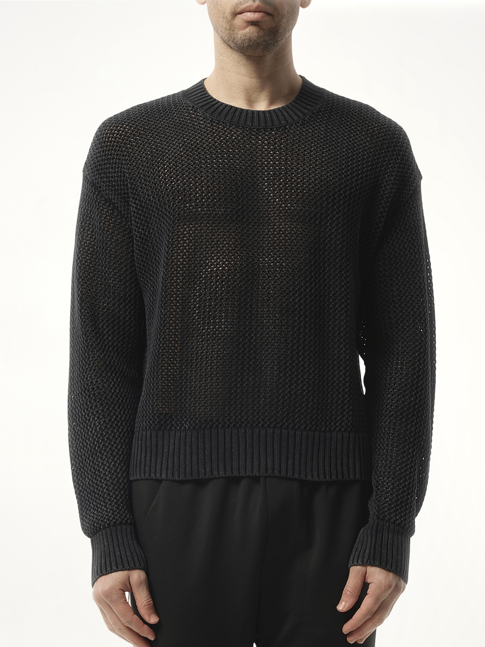 Open Gauge Knit Sweater in Jet Black