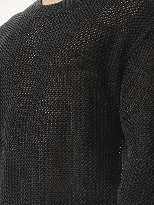 Open Gauge Knit Sweater in Jet Black