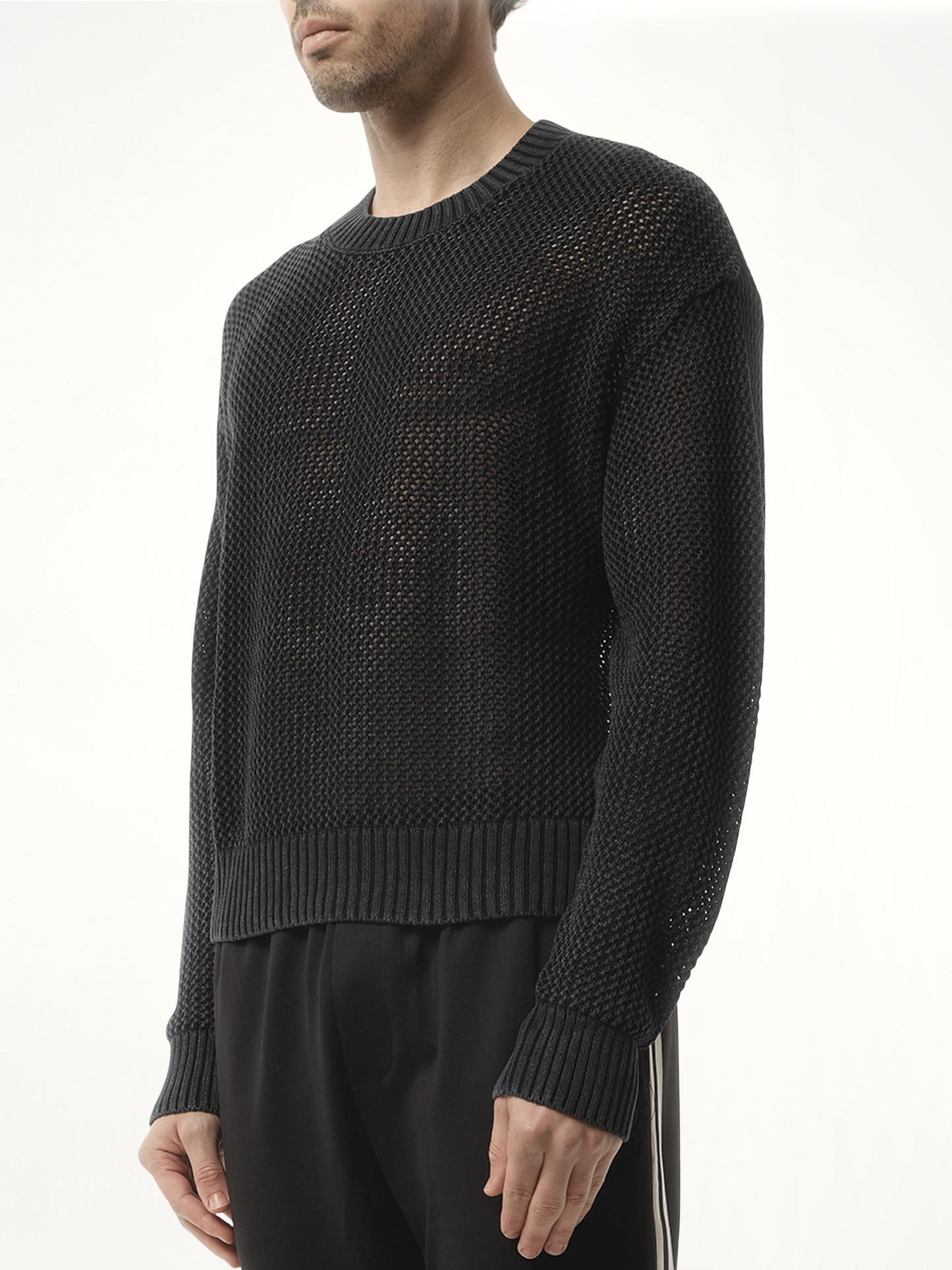 Open Gauge Knit Sweater in Jet Black