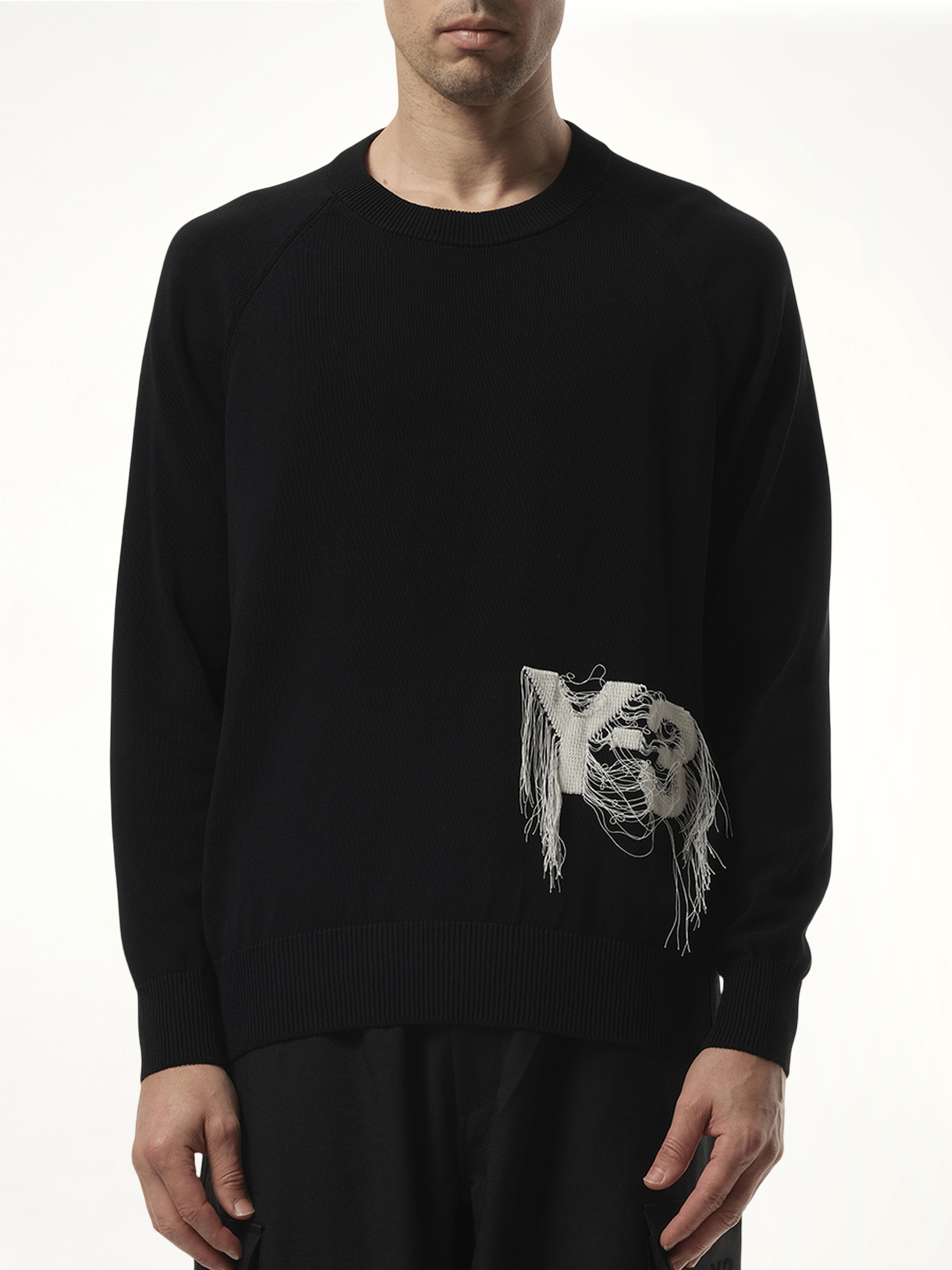 Frayed Logo Knit Sweater in Black