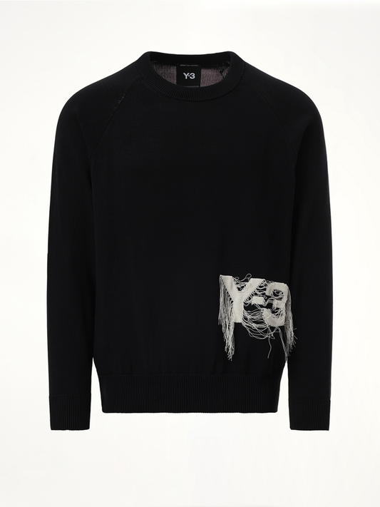 Frayed Logo Knit Sweater in Black