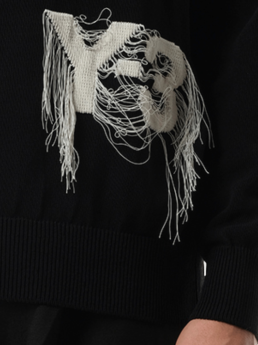 Frayed Logo Knit Sweater in Black