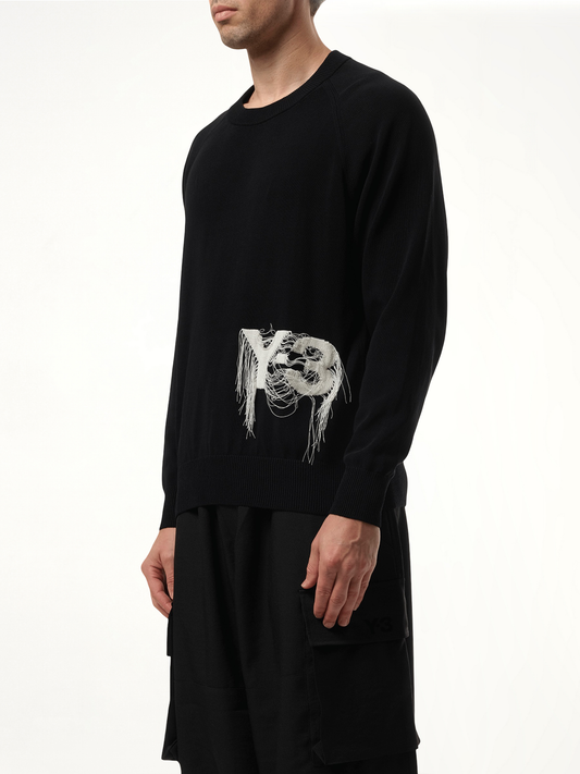 Frayed Logo Knit Sweater in Black