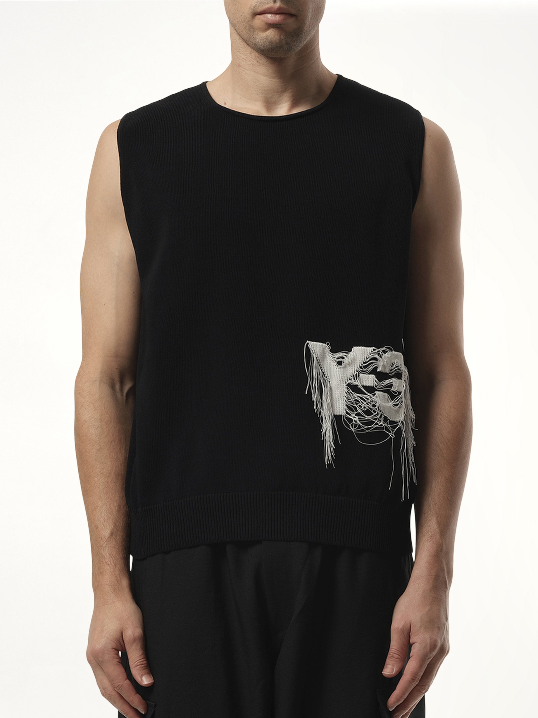 Frayed Logo Knit Vest in Black