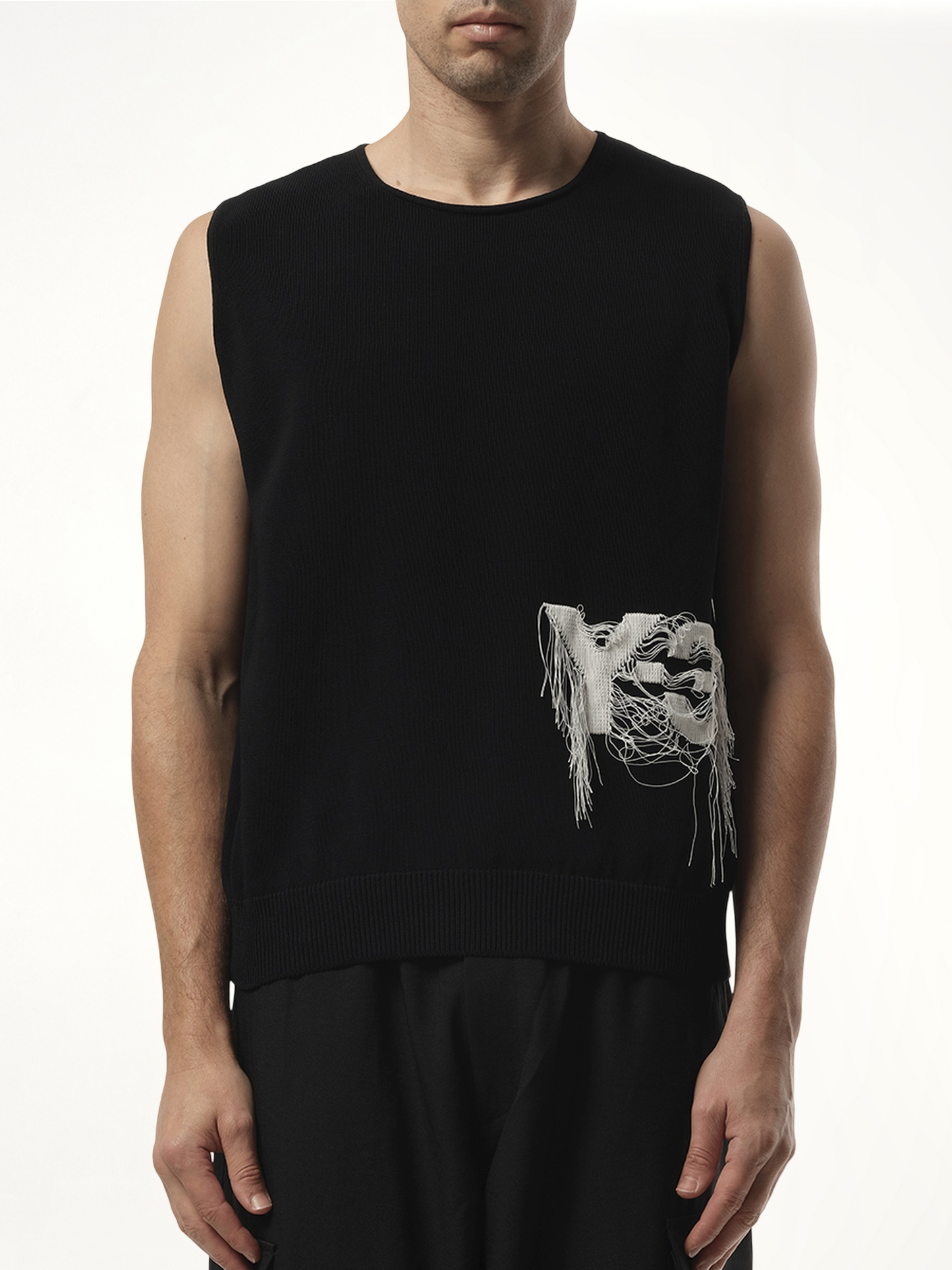 Frayed Logo Knit Vest in Black