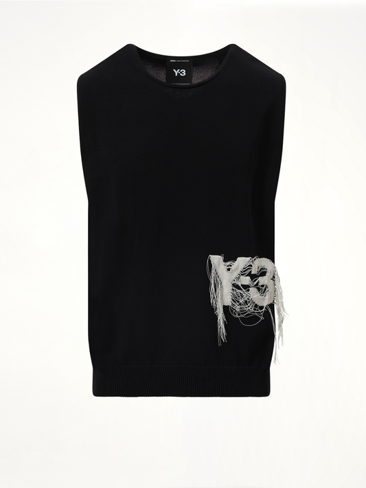 Frayed Logo Knit Vest in Black