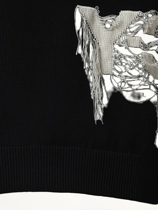 Frayed Logo Knit Vest in Black