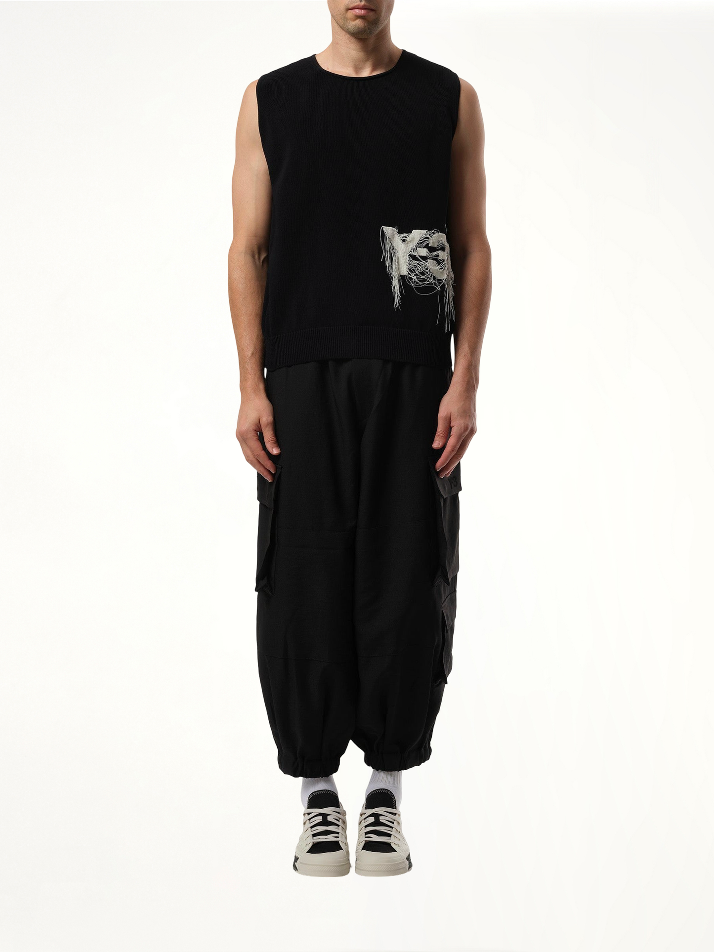 Frayed Logo Knit Vest in Black