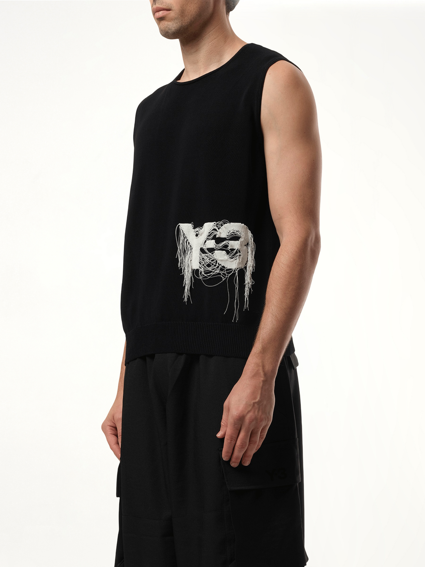 Frayed Logo Knit Vest in Black