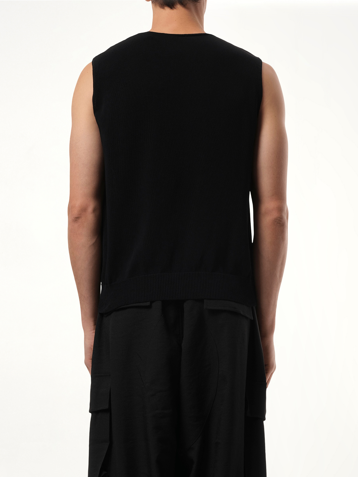 Frayed Logo Knit Vest in Black