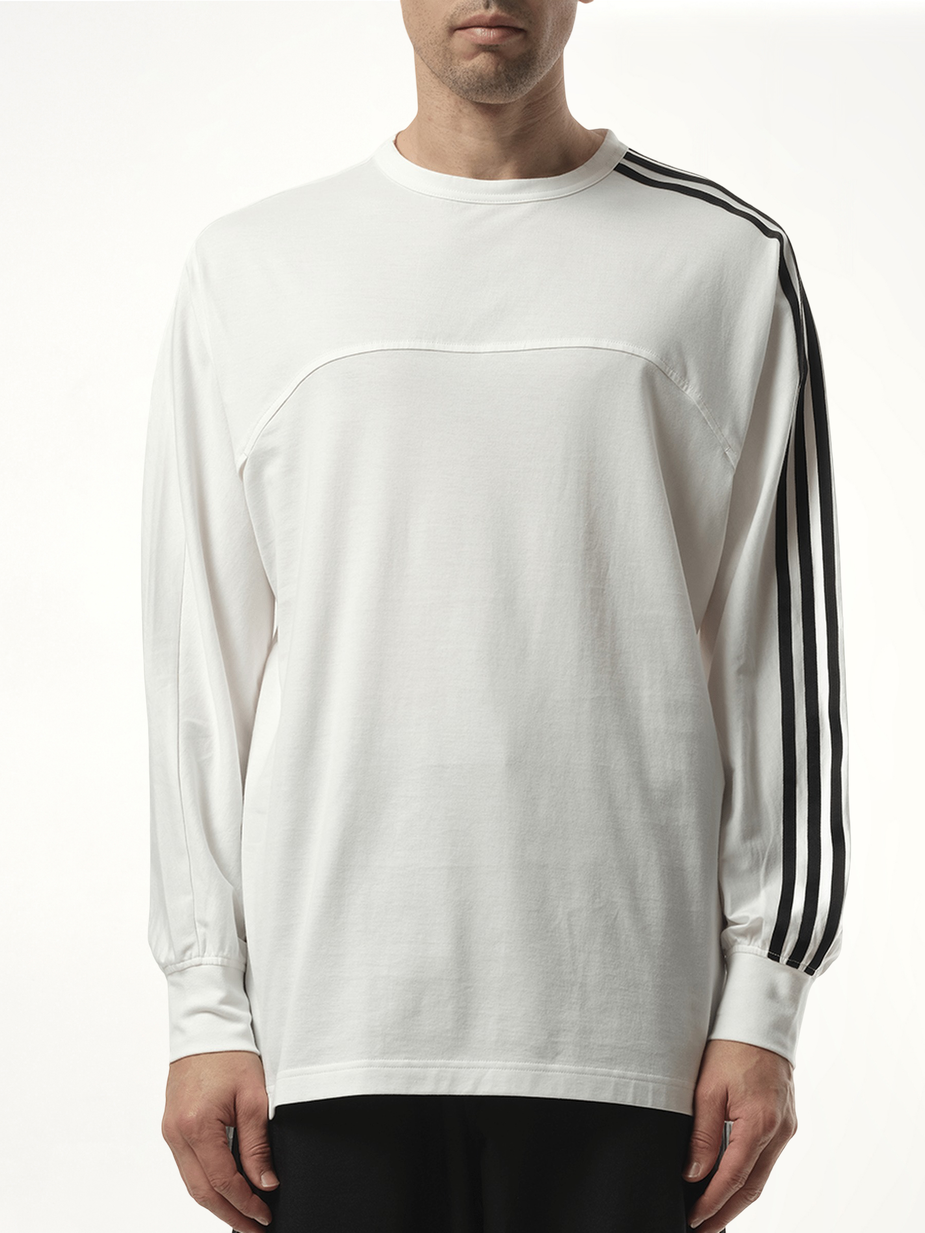 3 Stripe Long Sleeve T-Shirt in White