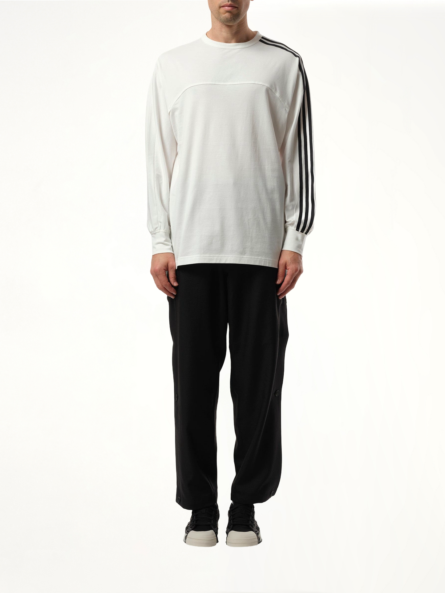 3 Stripe Long Sleeve T-Shirt in White