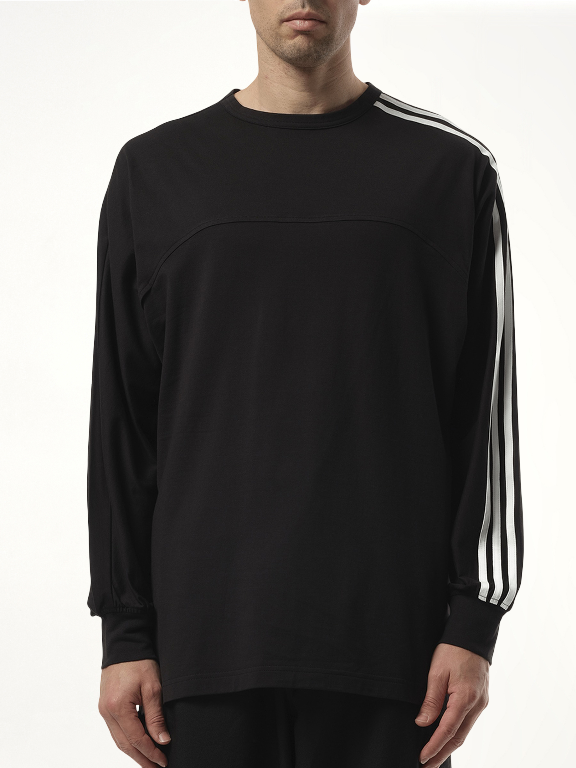 3 Stripe Long Sleeve T-Shirt in Black