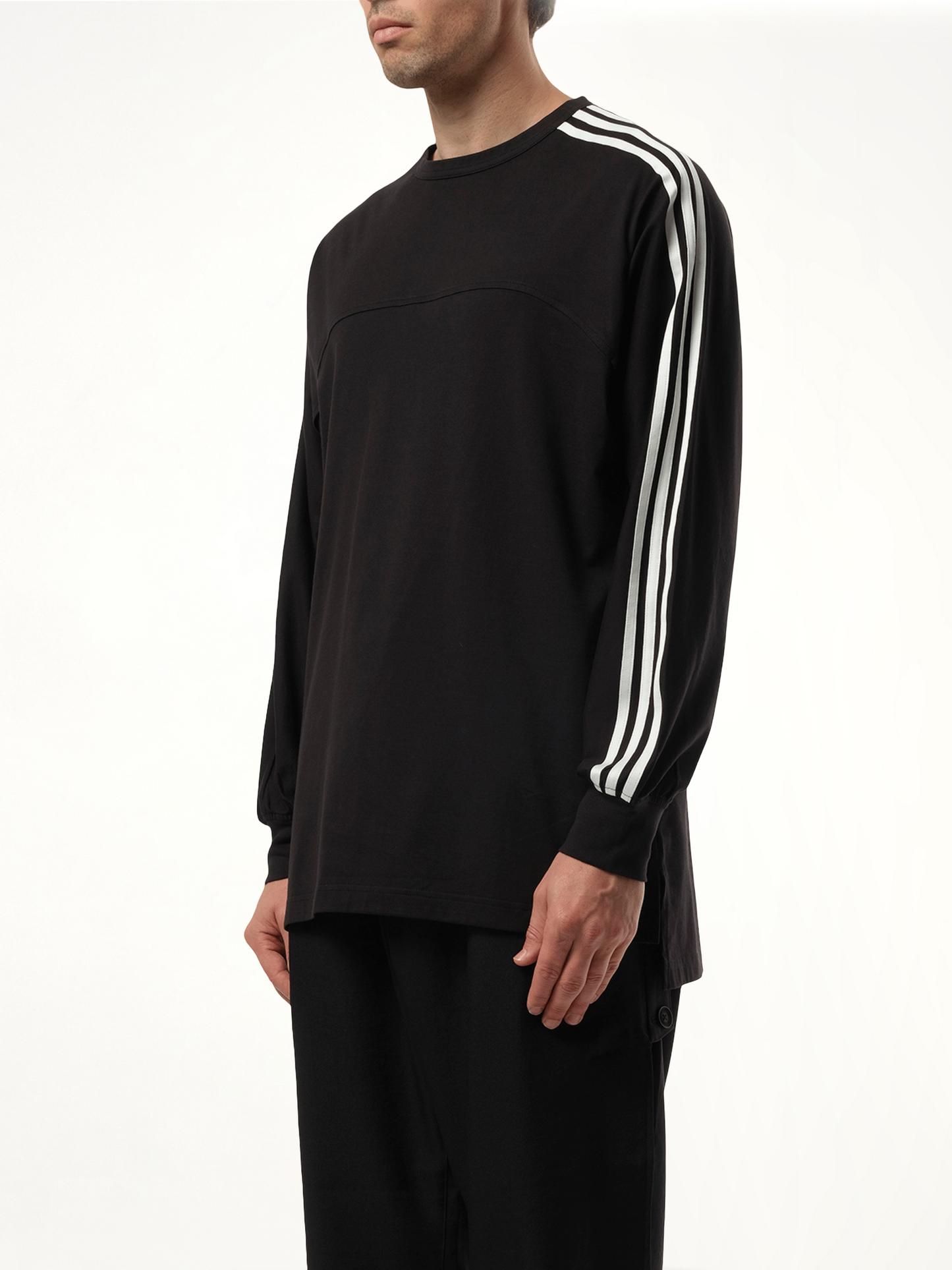 3 Stripe Long Sleeve T-Shirt in Black