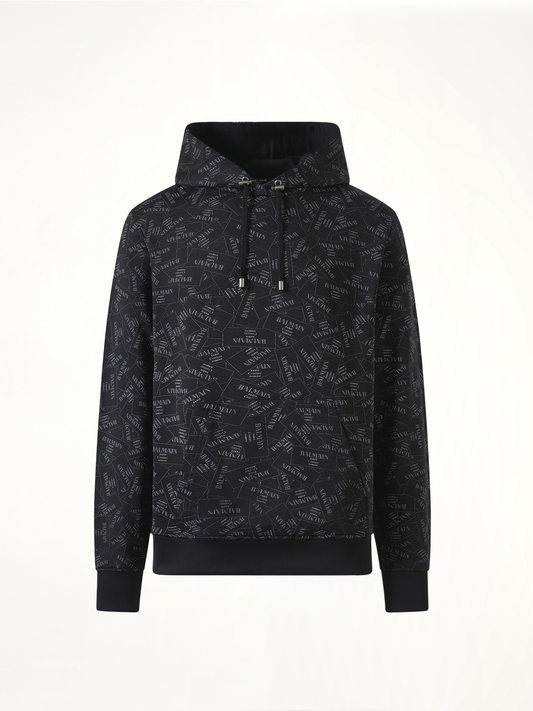 Allover Couture Label Hoodie in Black/White