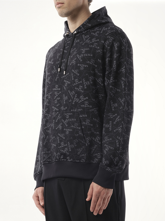 Allover Couture Label Hoodie in Black/White