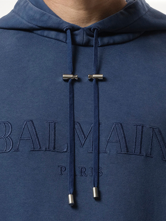 Balmain Vintage Emb Hoodie in Blue