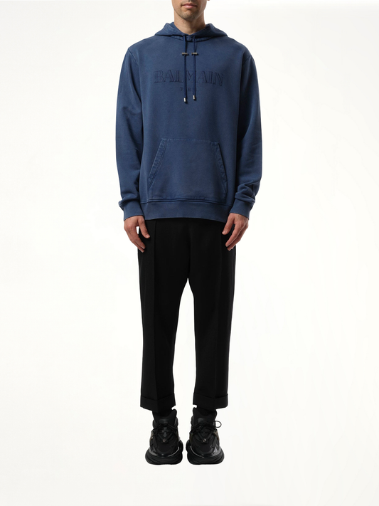 Balmain Vintage Emb Hoodie in Blue