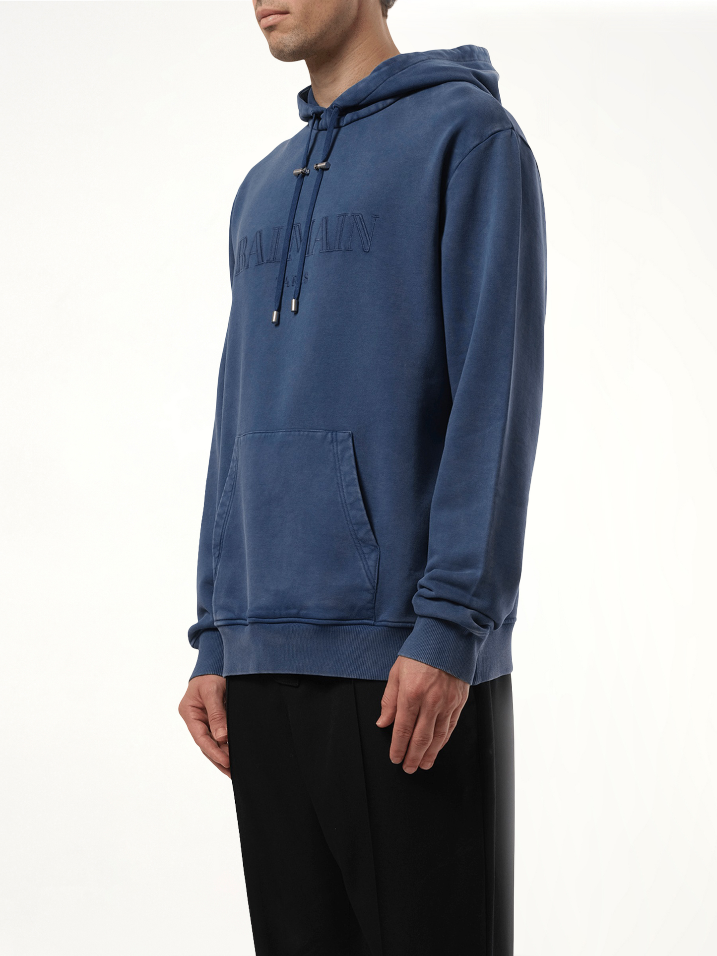 Balmain Vintage Emb Hoodie in Blue