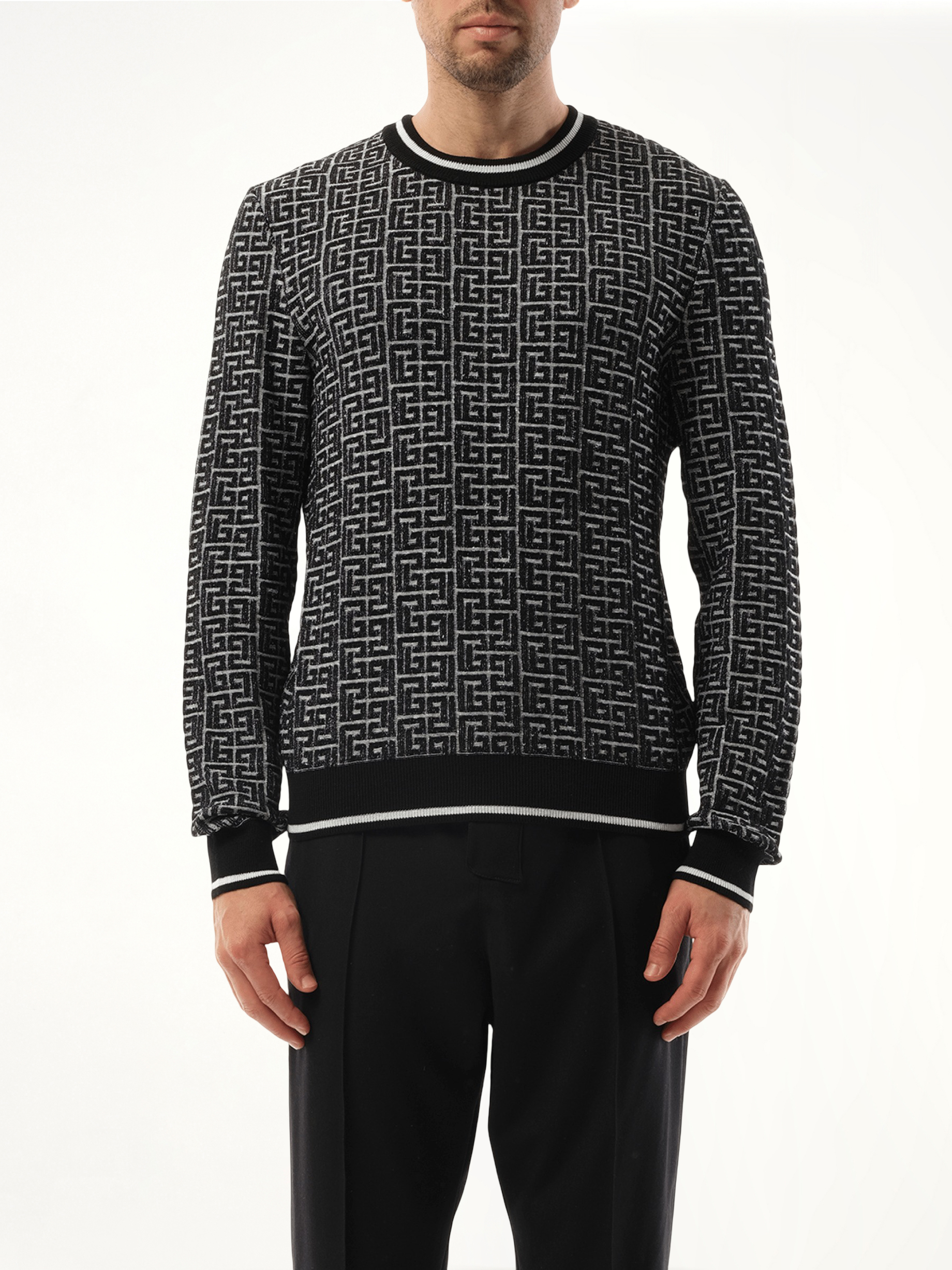 3D Monogram Vanise Knit Sweater in White/Black