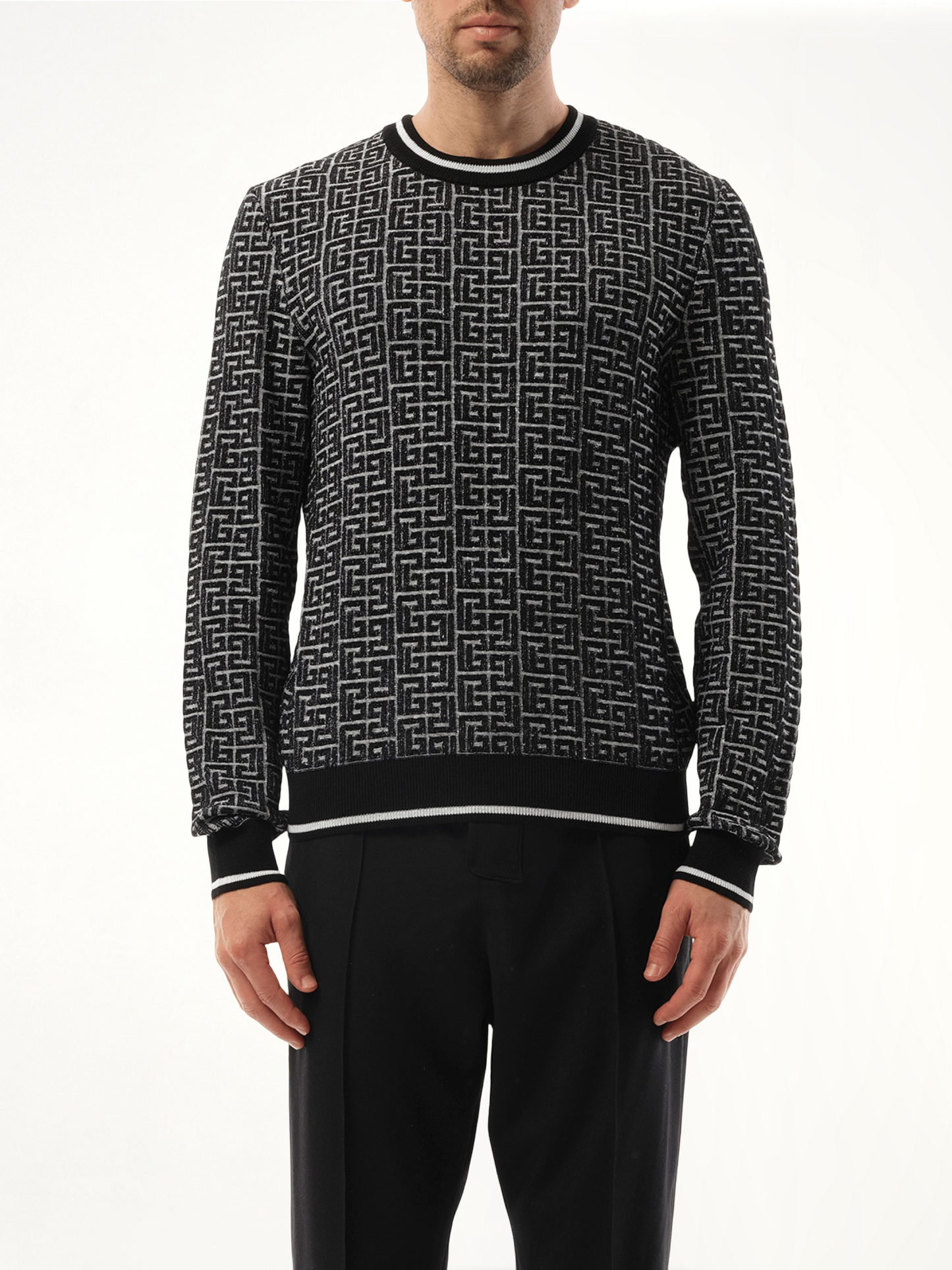 3D Monogram Vanise Knit Sweater in White/Black